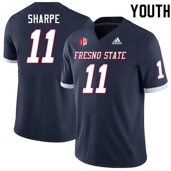 Youth #11 Raylen Sharpe Fresno State Bulldogs College Football Jerseys Stitched-Navy